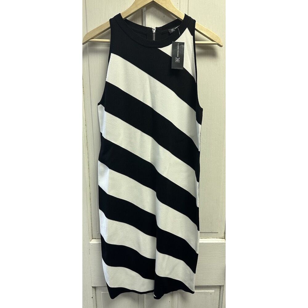 NWT INC Black White Sleeveless Knit Bodycon Style Dress Size Large